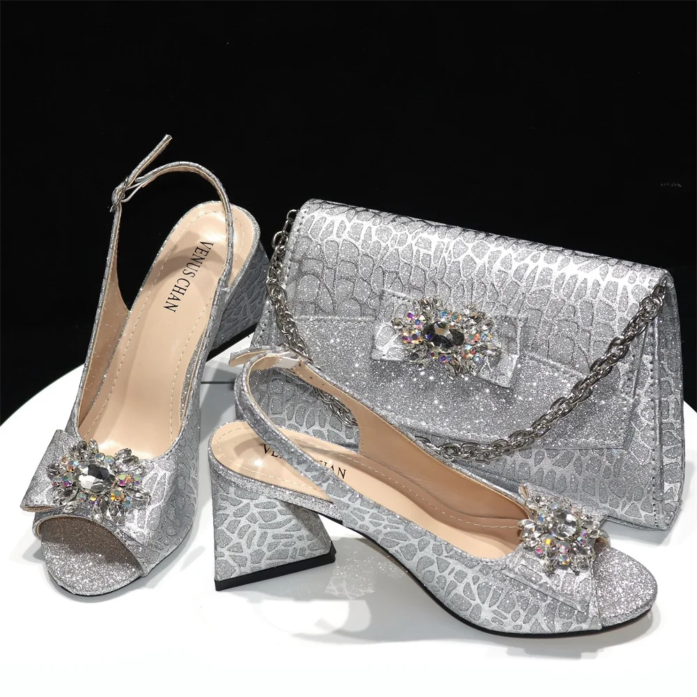 Doershow Italian Shoes And Bag Sets For Evening Party With Stones Italian Leather Handbags Match Bags! HRE1-1