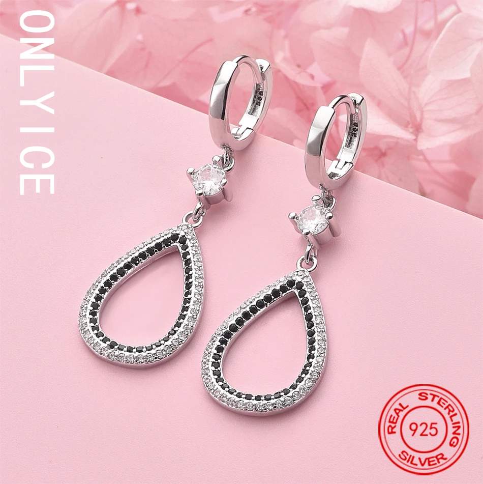 

ONLYICE 925 Sterling Silver Earrings Zircons Black Drop Earrings Jewelry Fashion Party and Daily Wear