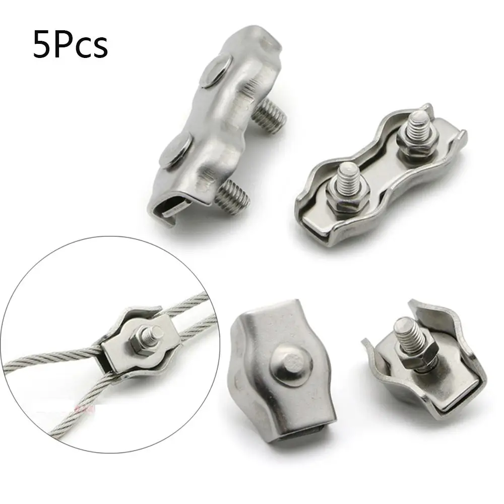 5Pcs 1/2-Post Anti-Slip Stainless Steel Rope Simple Grip Fixing Tool Wire Rope Clamp Caliper Rigging Thimbles Bolt Clip