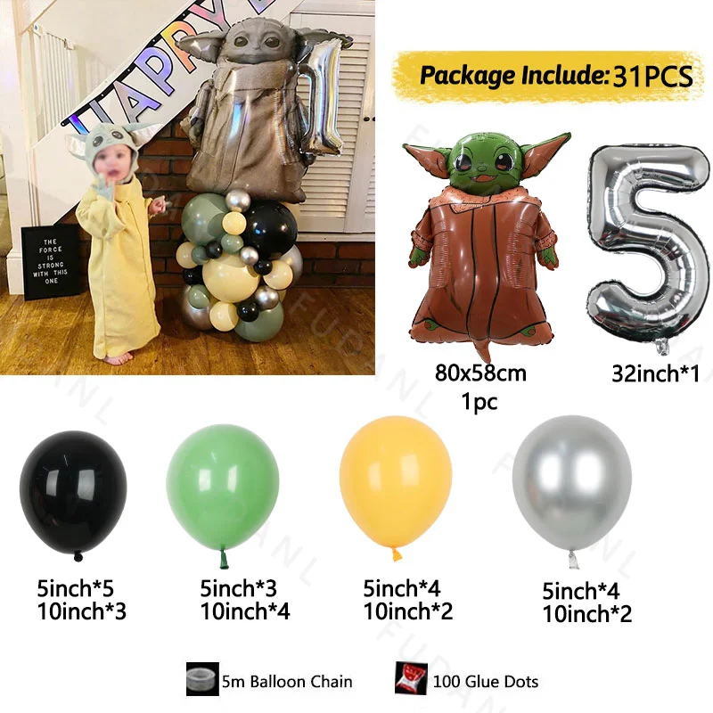 31 stks Star Wars Thema Ballon Kolom met Sliver Nummer Film Feestdecoratie Verjaardagsbenodigdheden Kids Baby Douche Globos