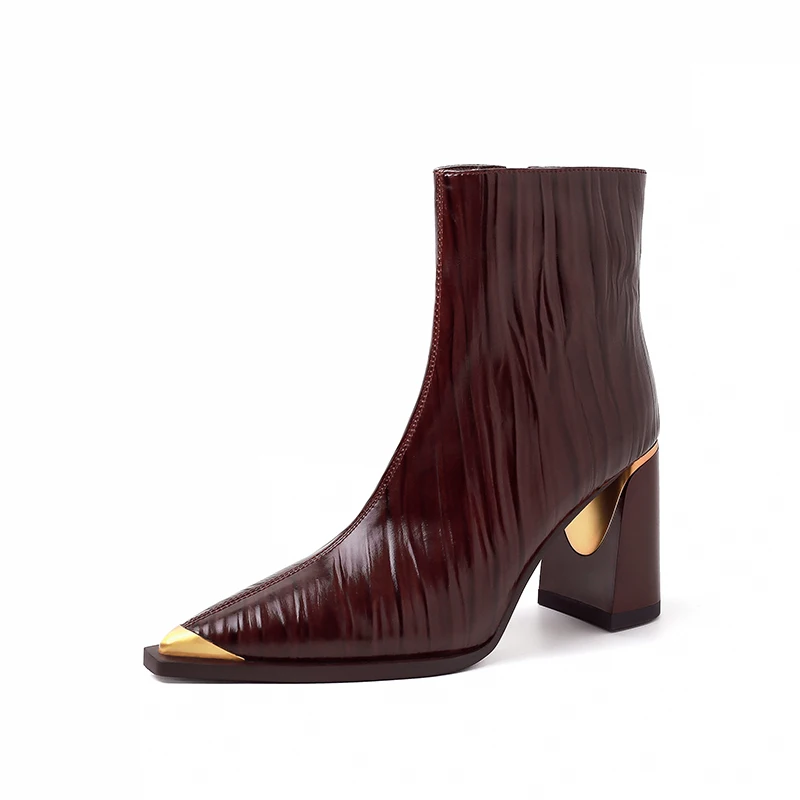 

Women Genuine cow Leather shoes Ankle Ladies Pointed Toe Short winter Boots Slip On Zipper