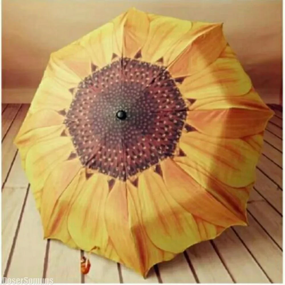 

8 Bones Folding Parasol Creative Yellow Sunflower Flower Sunny and Rainy Umbrellas UV Protection Beach Funny Umbrella Gifts