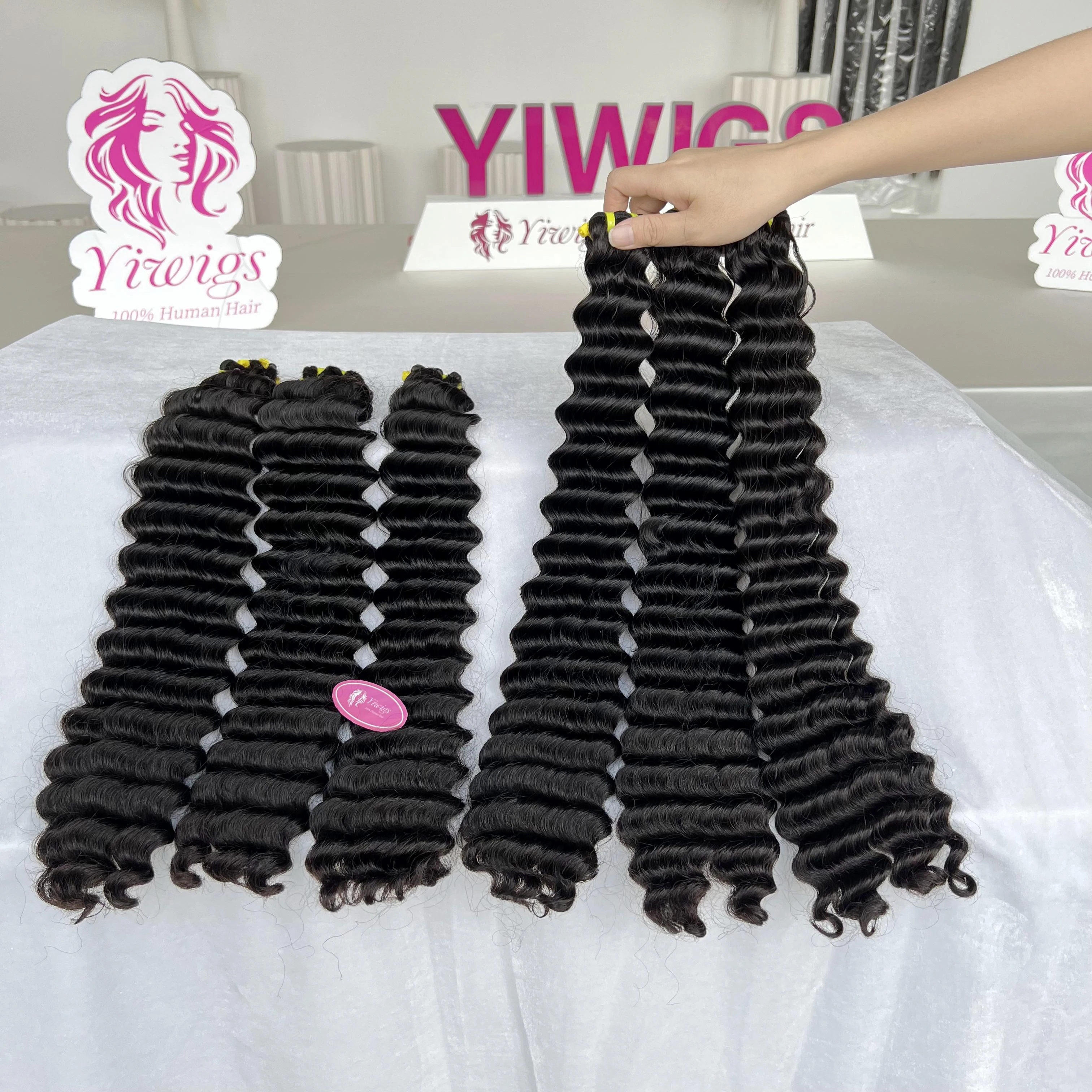 Yiwigs 10A Grade Double Drawn Deep Wave 100% Raw Human Hair Bundles 10-30 inches Curly Hair Weave Extensions