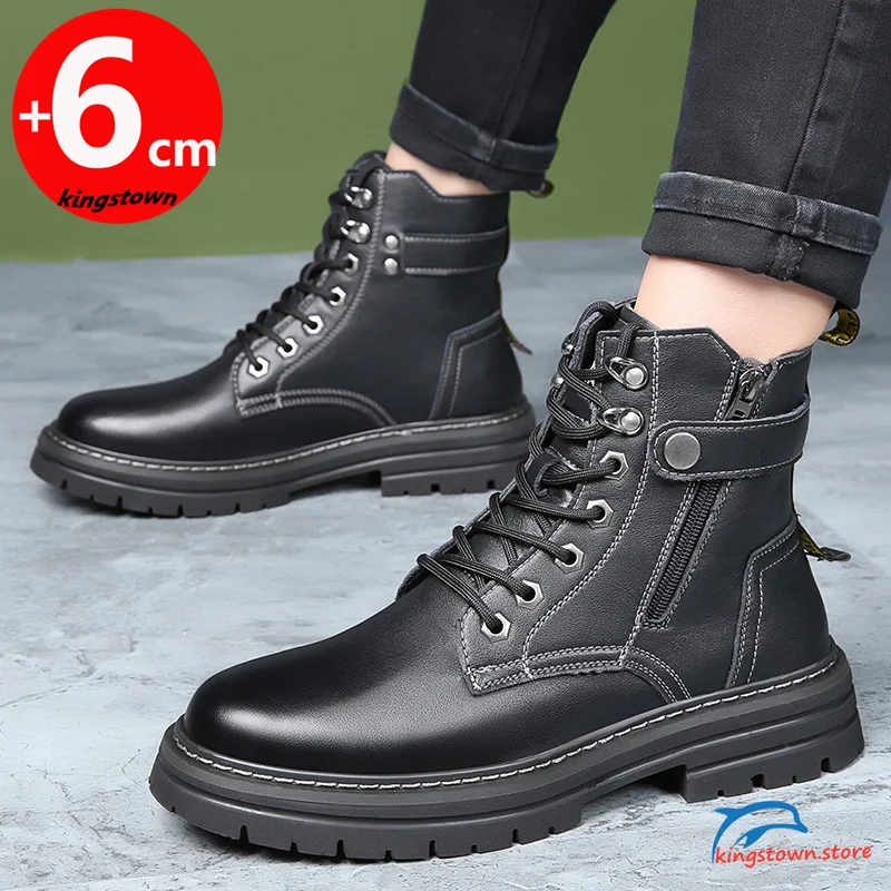 Boots Men Chelsea Ankle Army  Elevator Shoes High Increase Insole 6cm Height  Man Cow Leather