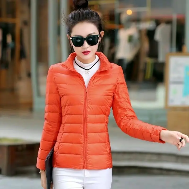 2026 Lightweight down jacket women short length stand collar hooded fashionable slim-fitting autumn winter outerwear down jacket