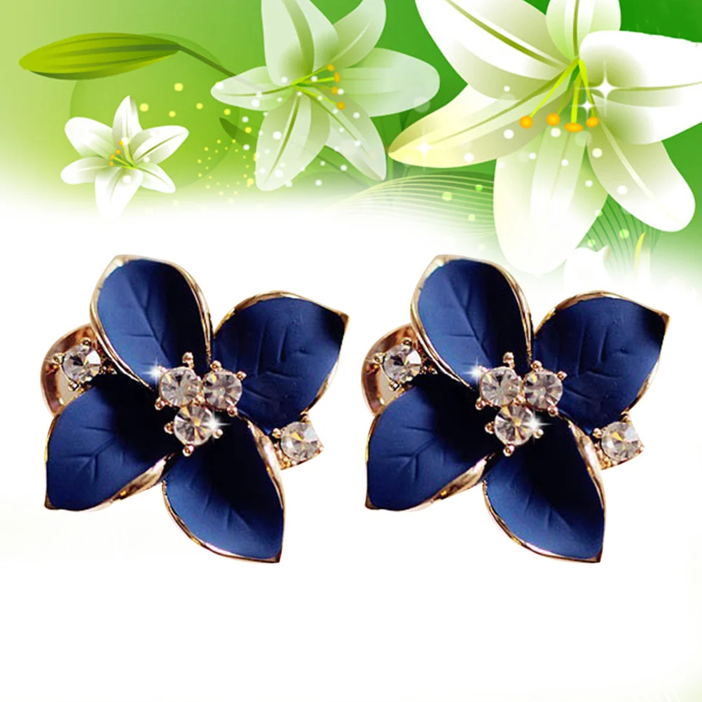 

1 Pair Blue Stud Earrings Alloy Jewelry For Women Chic Floral Ear Studs Gift For Girlfriend Wife Mom Hypoallergenic