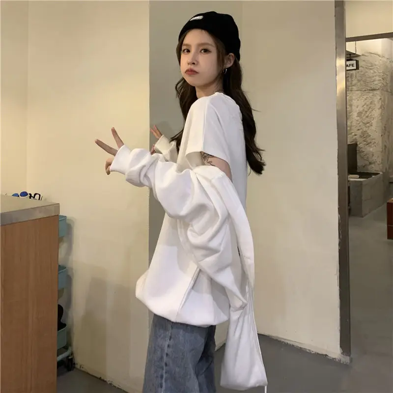 Sets T-shirts Hoodies Women Streetwear Harajuku Simple Basic New Design Korean Fashion Hip Hop All-match Leisure Unisex Hot Sale