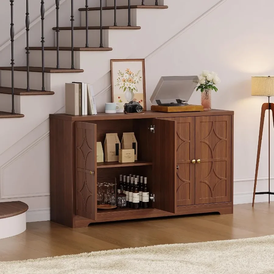Sideboard Buffet Cabinet with Storage for Dining Room, Engineered Wood in Brown, Modern 56 Design with Smooth Gliding Drawers a