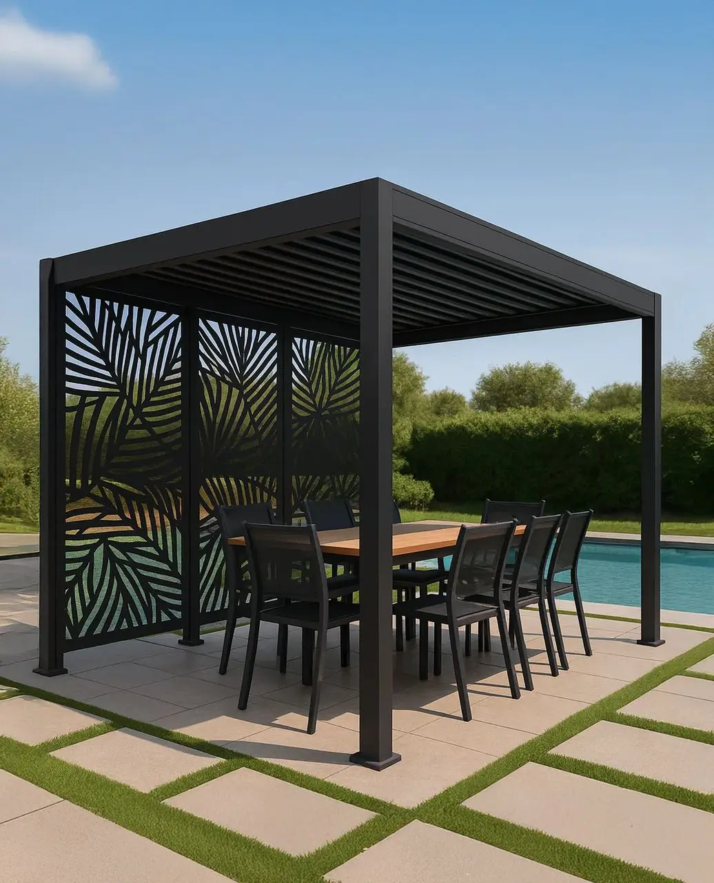 

Windproof Rainproof and Sunproof Pergola Natural Style Aluminum Terrace and Pergolas Set Suitable for Outdoor Courtyards