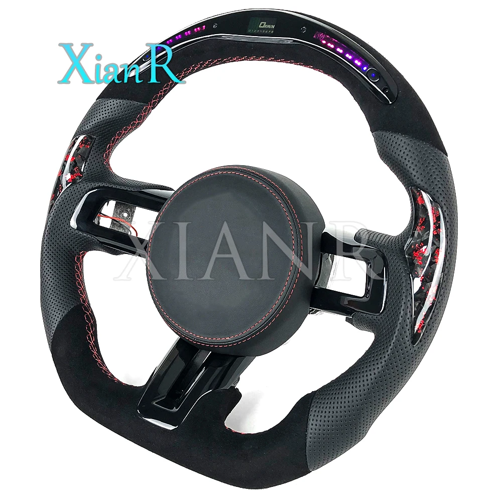 Cars Accessories 2017 2018 2019 2020 2021 2022 2023 for Ford Mustang GT Custom LED Piano Black Leather Steering Wheel