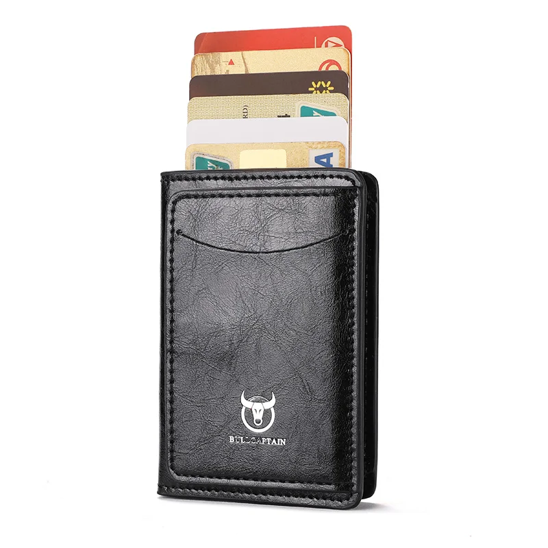 

BULLCAPTAIN Slim Aluminum Wallet With Mobile Phone Holder ID Credit Card Holder Mini RFID Wallet Automatic Pop Up Bank Card Case