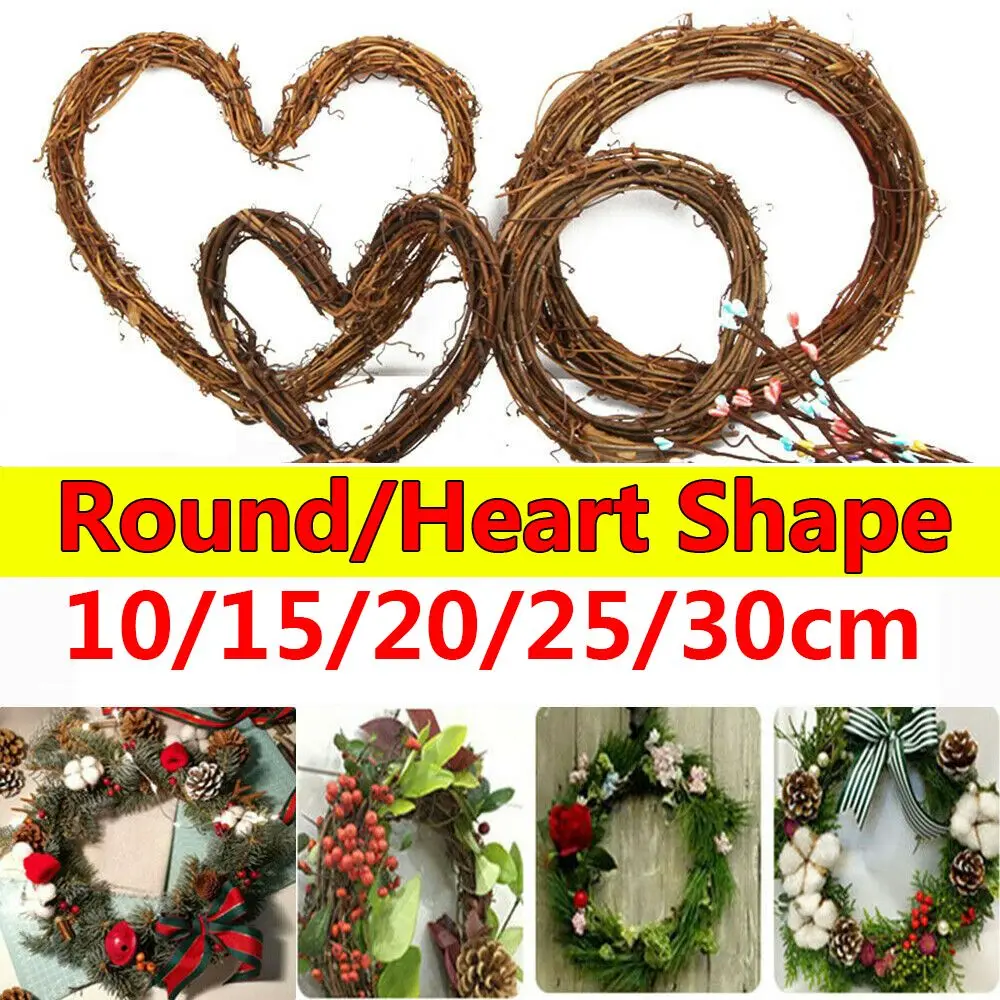 10-30CM Round Heart  Shape Wreath Wicker Artificial Door Wreath Festival Rattan Garland DIY Craft Easter Decoration Spring Decor