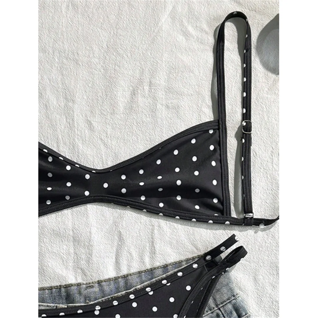 S - XL Polka Dot V-Ausschnitt Bikini Damen Bademode Zweiteiliger Bikini-Set mit hohem Beinausschnitt Badeanzug V8147 – Detail 5