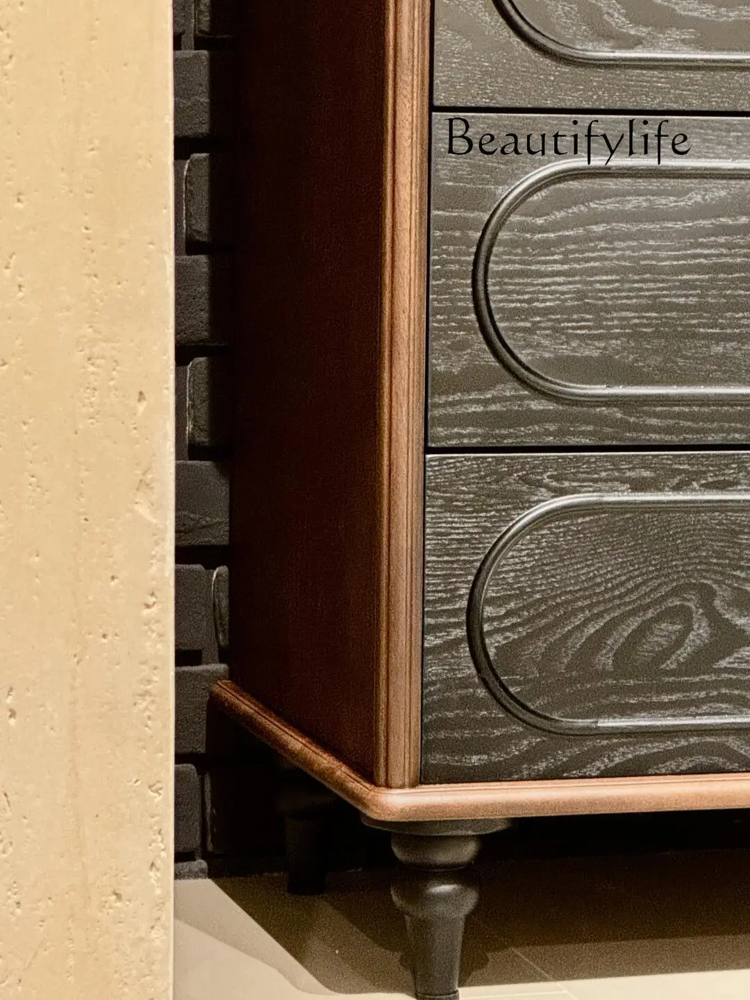 French living room bedroom locker ash wood solid wood retro bedside storage high-end fashion