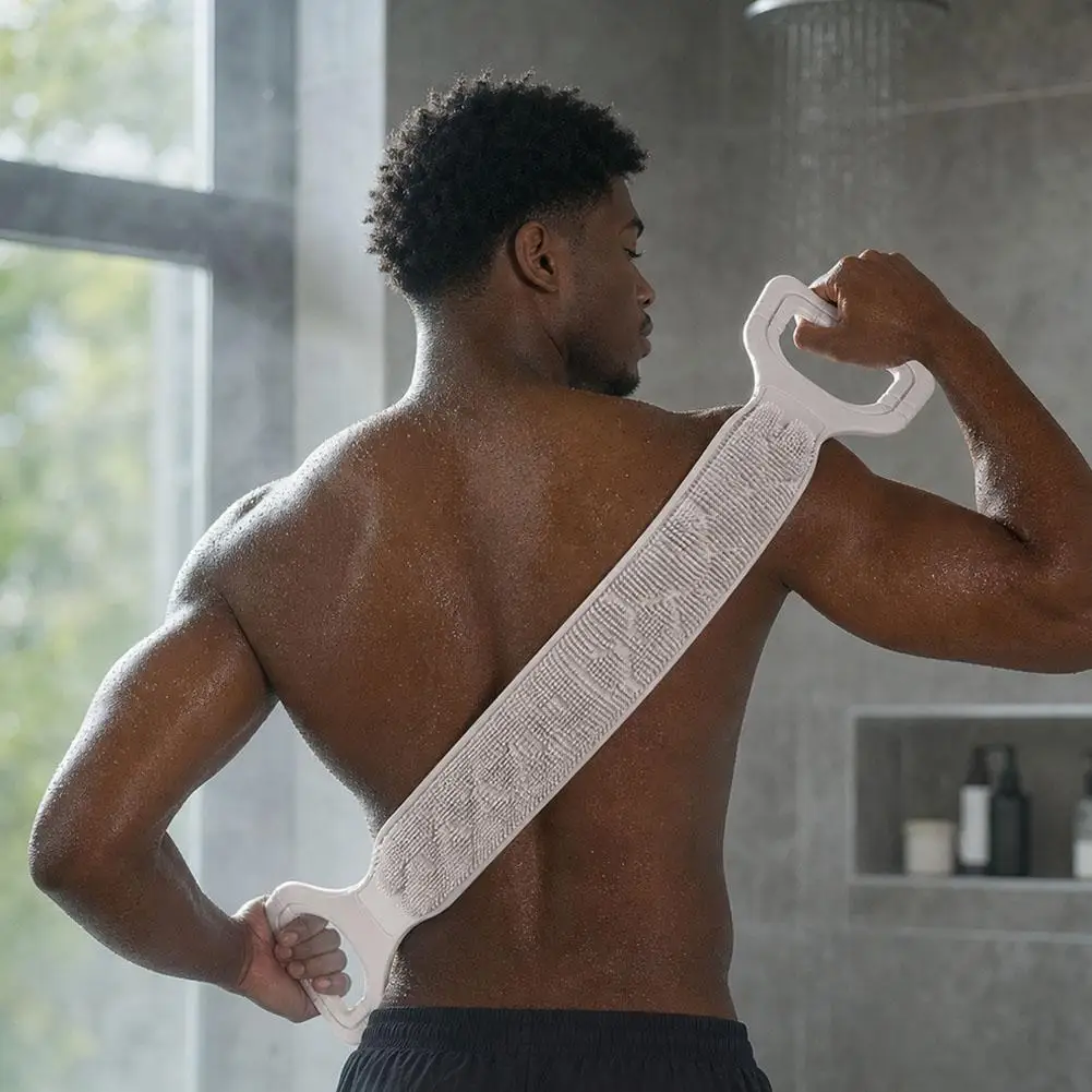 Premium New Silicone Back Scrubber Towel With Rope Handles - Exfoliating Bath Tool For Deep Clean, Textured Surface Easy Reach