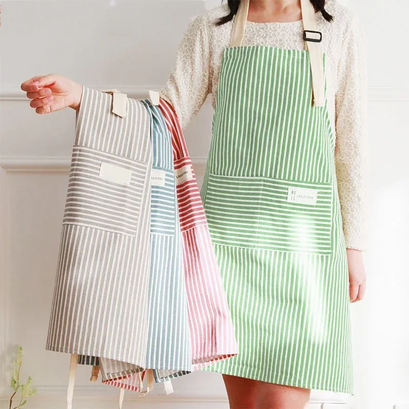 Cotto Linen Striped Apron With Thin Cotton Fabric Waistband Kitchen Accessories For Stain Oil Resistance Coffee Overalls Apron