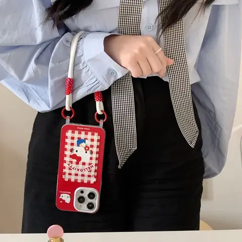 iPhone 16 15 Pro Max 14 Plus 11 12 Mini 13Pro X XS XR 7 8 SE के लिए Kawaii Kitty फैमिली कार्ड होल्डर कार्टून फ़ोन केस लैनयार्ड के साथ 8 best sales कास्टिफाई फोन केस - №1