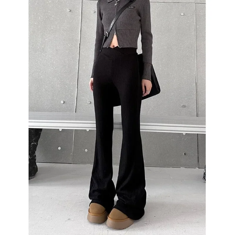 Deeptown Coquette Flared Pants Women Autumn Korean Fashion Y2k Harajuku Vintage Gyaru Leggings Trousers High Waist Sweatpants