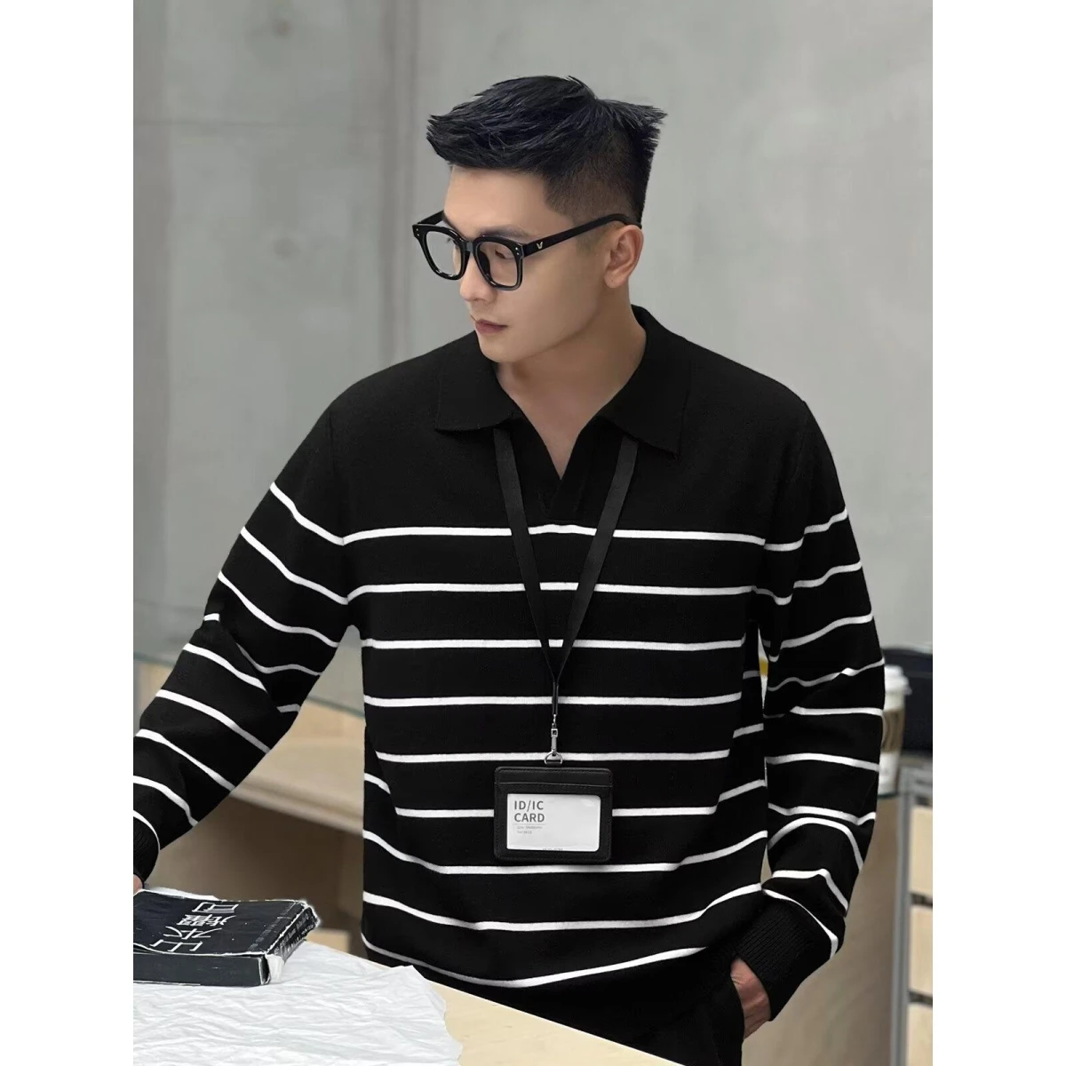 

Men's irt Long Sve Striped Color Blo Collar Trendy Faionable Versatile Retro Top for Autumn Winter New Arrival