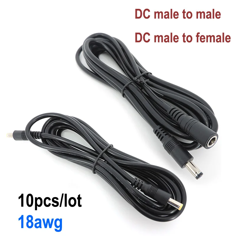 Cable de extensión de enchufe macho a hembra, conector de alimentación de 0,5 m/1,5 m/3m CC, 18awg, 5,5x2,5mm, para adaptador de 12V, cámara CCTV, 10 piezas