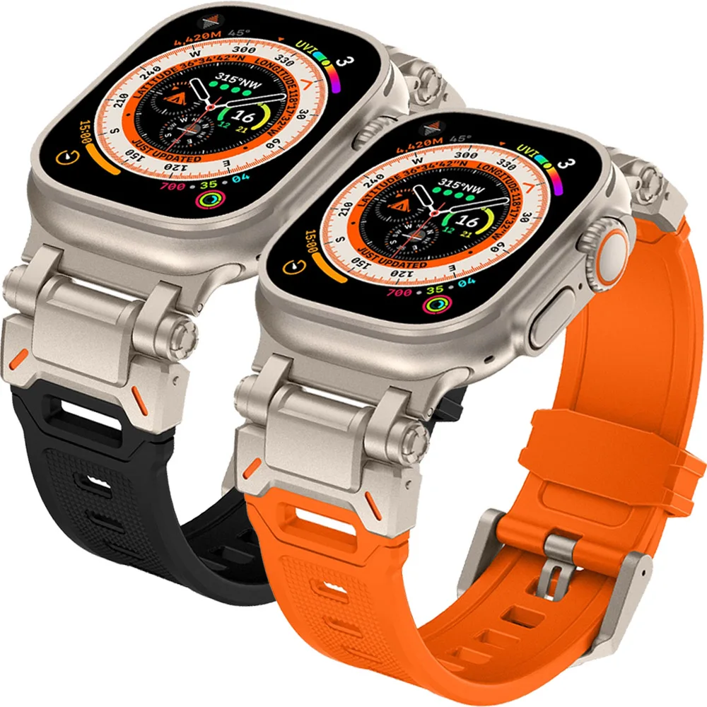 

Ремешок для Apple Watch Ultra Band 49 мм 45 мм 44 мм 42 мм 45 44 мм, прочный металлический + силиконовый браслет для iWatch Series 9 6 5 3 7 8 SE