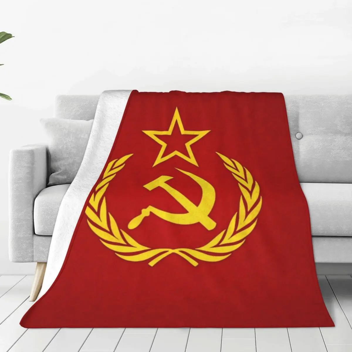 

Communist Flag Flannel Blanket Red Sacred Warm Soft Throw Blanket for Couch Chair Picnic Funny Bedspread Sofa Bed Cover