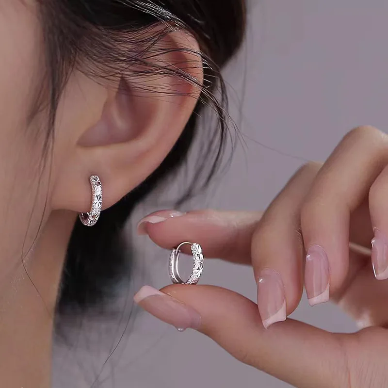 925 Silver Needle Sparkling Round Hoop Earrings For Women Classic Fashion Jewelry Light Luxury Accessories