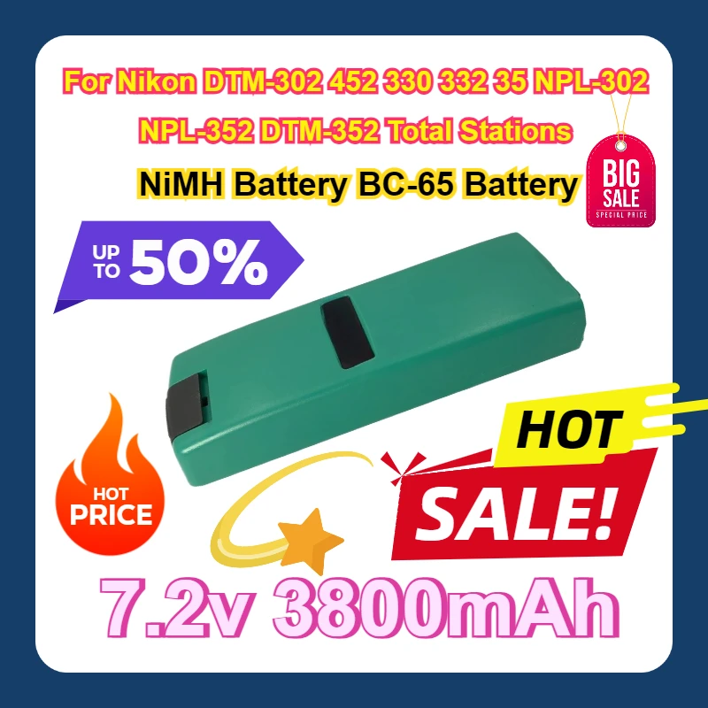 

For Nikon DTM-302 452 330 332 35 NPL-302 NPL-352 DTM-352 Total Stations Surveying 7.2v 3800mAh NiMH Battery BC-65 Battery