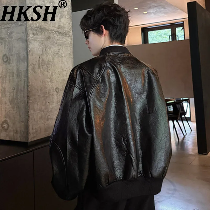 HKSH Spring Autumn New Men Dark Style Color Block Metal Darkwear Buckle Deconstructed PU Leather Jacket Trendy Punk Coat HK15365