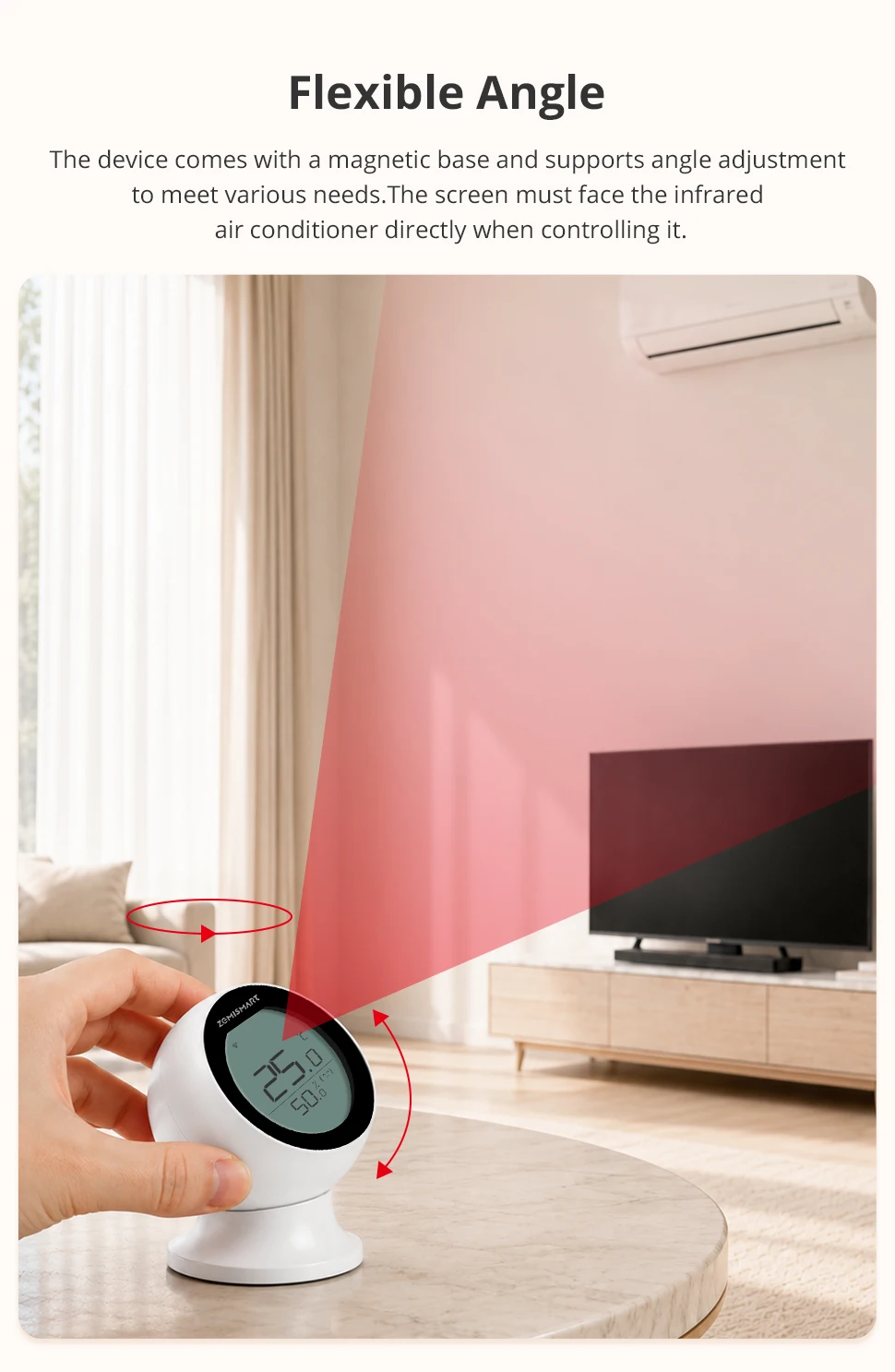 Zemismart Matter WiFi IR-Thermostat mit LCD-Bildschirm T&H-Sensor Intelligente Infrarot-Fernbedienung für Klimaanlagen Unterstützt Tuya Share to Homekit – Detail 9