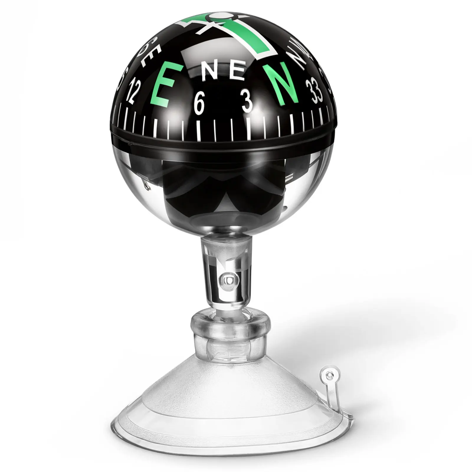 38mm Plastic Car Compass with Suction Cup Mount for Dashboard, Windshield, Truck & Marine Navigation