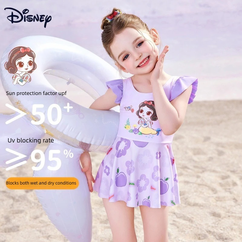 

Цельный купальник с юбкой на тему Белоснежки Диснея, новый милый стильный купальник для маленьких девочек для занятий пляжным бассейном