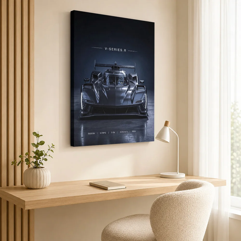 Black Sleek American V-Series.R Race Car Framed Canvas Poster Customized Photo Bold Garage Wall Paintings Decoration Driver Gift