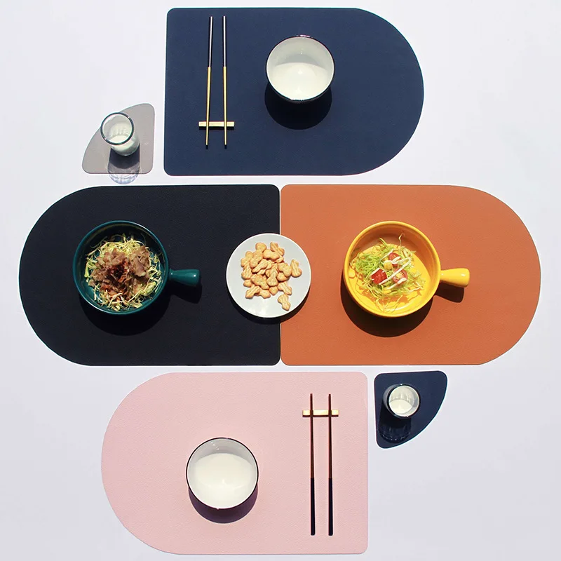 

C2 Dual Side 2 Color Tableware Pad Placemat PU Leather Table Mat Heat Insulation Non-Slip Placemats Bowl Coaster Kitchen Tools