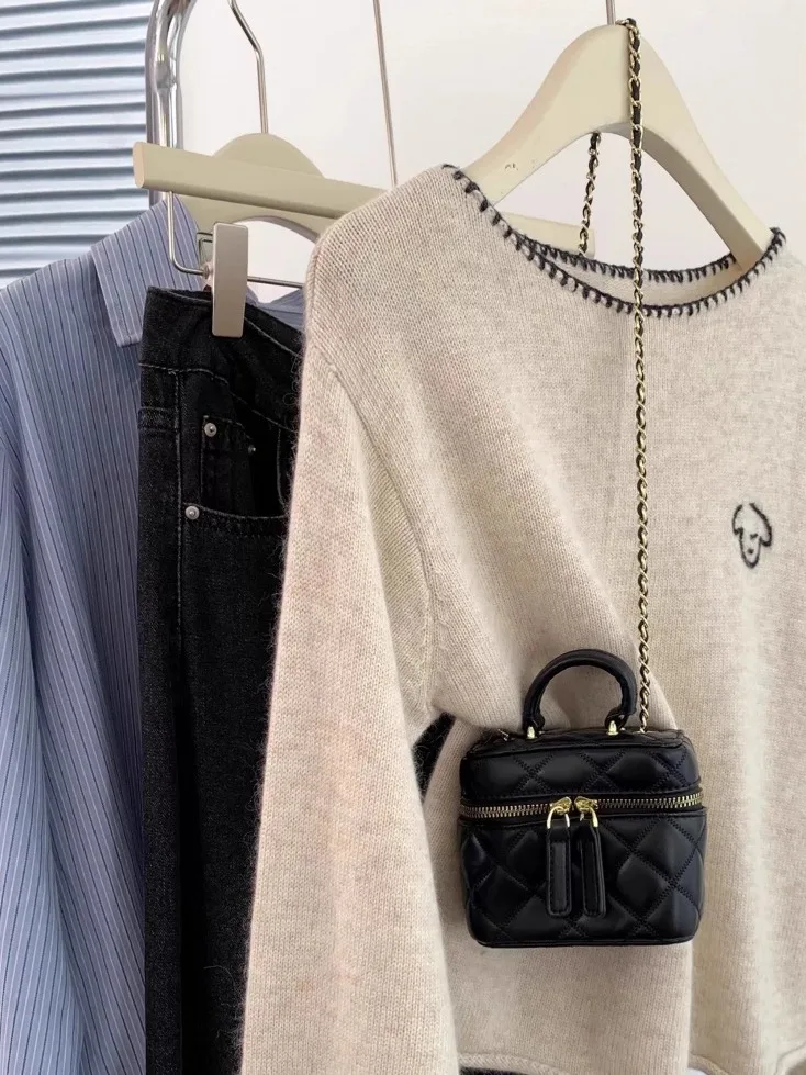 سترة نسائية محبوكة طويلة مطرزة من Ele سترة نسائية للخريف والشتاء فضفاضة تغطي البطن ومضادة للشيخوخة #5