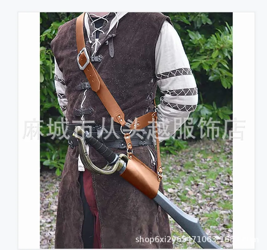 Medieval Samurai Crossbody Belt Buckle PU Sword Holster Stage Theater Performance Cosplay Photography Portrait Props No Weapon