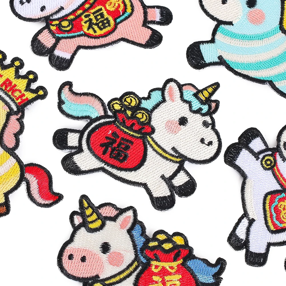 Cartoon-Einhorn-Pferd-Stickerei-Aufnäher-Set, 6 Stile, zum Aufbügeln, DIY-Aufnäher für Kleidung, Rucksack, Hut, Dekoration, Geschenk – Detail 3