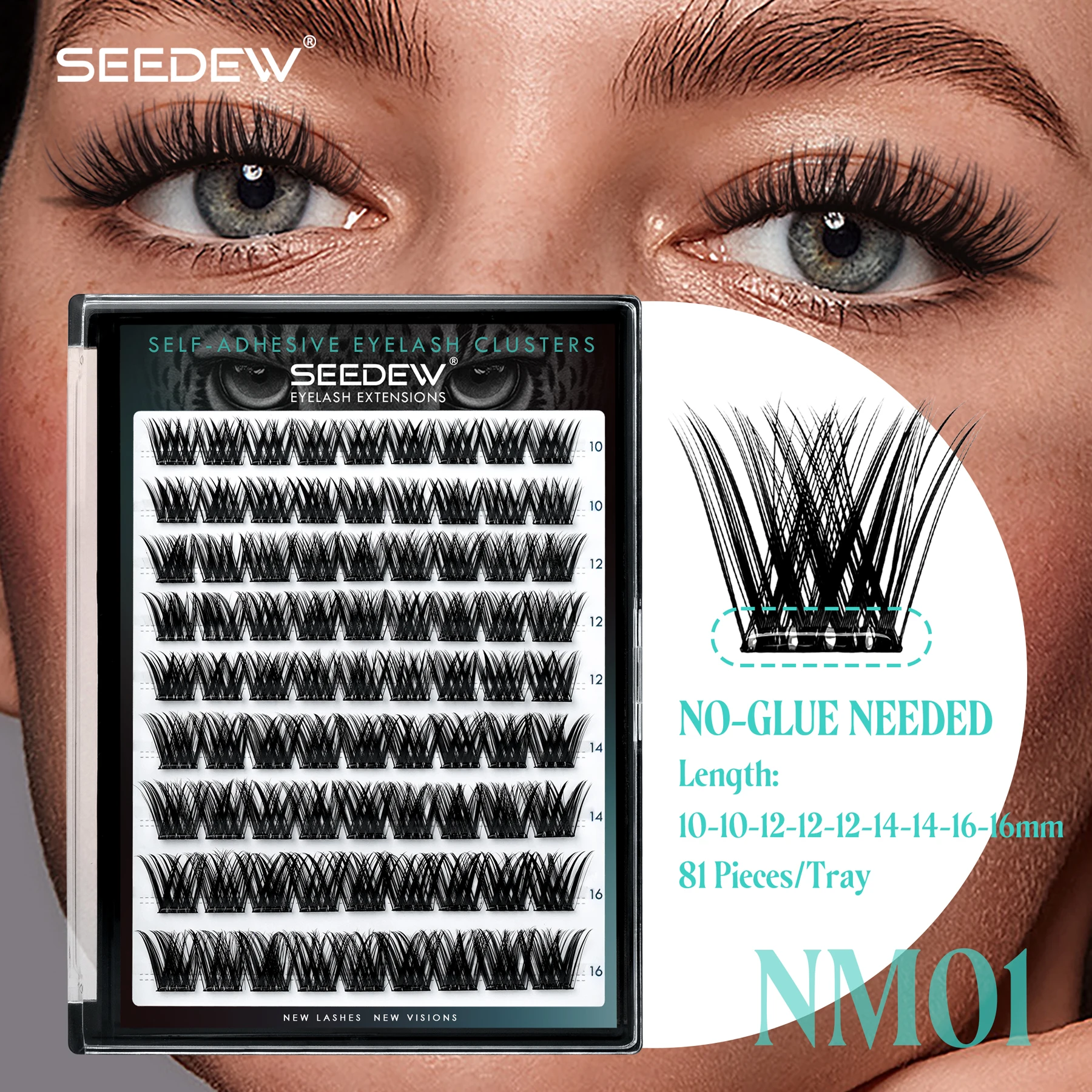 SEEDEW Mix8-14mm volumen pestañas postizas autoadhesivas extensiones de pestañas DIY sin pegamento necesario grupos de pestañas