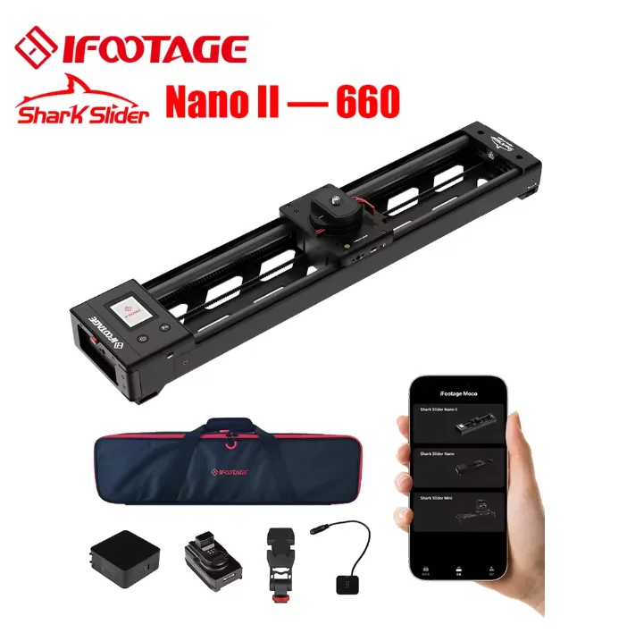 IFOOTAGE Shark Slider Nano II - 660 كاميرا صغيرة بمحرك إصدار طويل، مسار دوللي من سبائك الألومنيوم، بانوراما مثبت الفيديو