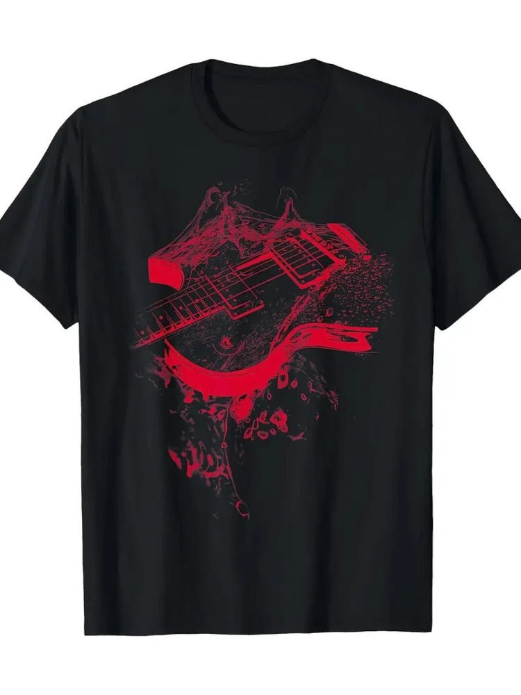 Graphic Guitar Cool Rock Music Musician Gift pattern design-100% cotton summer O-neck short sleeve casual printed men's T-shirt.