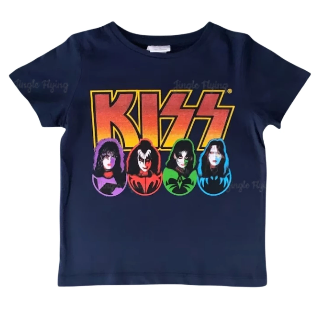 Kids Kiss Top T-Shirt Kid\'s Kiss Tee Rock Band Music T-Shirt For Children Gift For Kids Rock Music