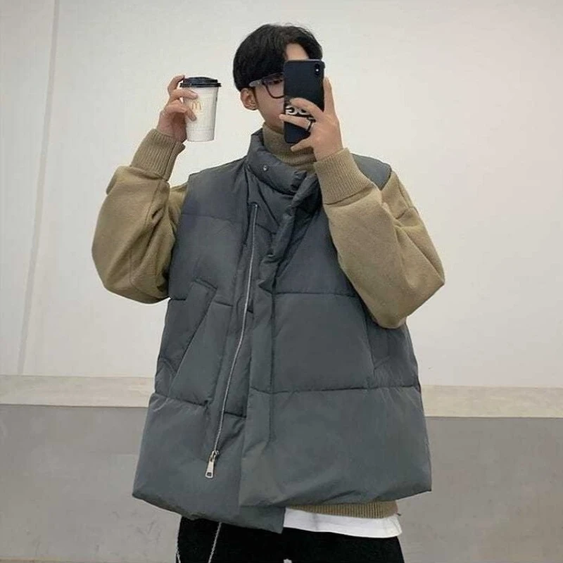 

Unisex Plus Size Winter Vest Korean Inspired Loose Cotton Jacket Warmth Comfort for Big Tall Men​