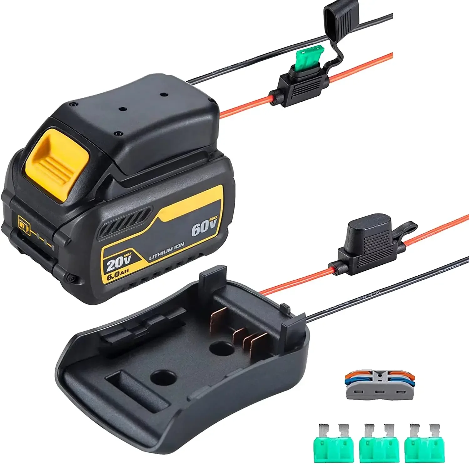 Power Wheel Adapter Convertor for Dewalt 60V Battery with Fuse & Wire Terminal 14 Gauge Wire Power DIY for Power Tool RC Toys