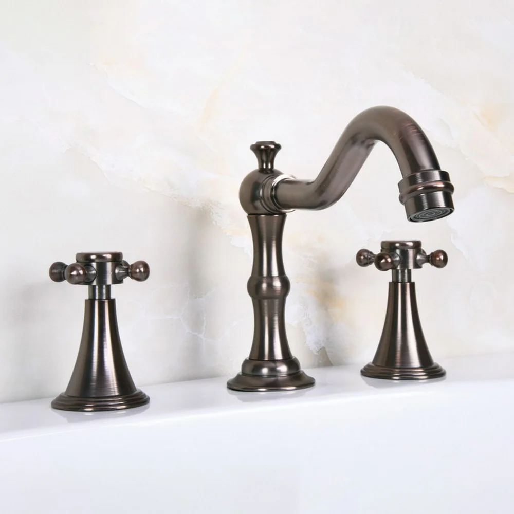 Brown ORB Widespread Bathroom Basin Faucet Dual Handle 3 Holes Basin Mixer Sink Taps Deck Mounted