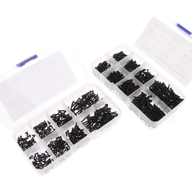 400/800PCS M2 Black Self Tapping Screws Assortment Kit Locking Screws And Wood Screws Boxed Hardware Accessories With Box