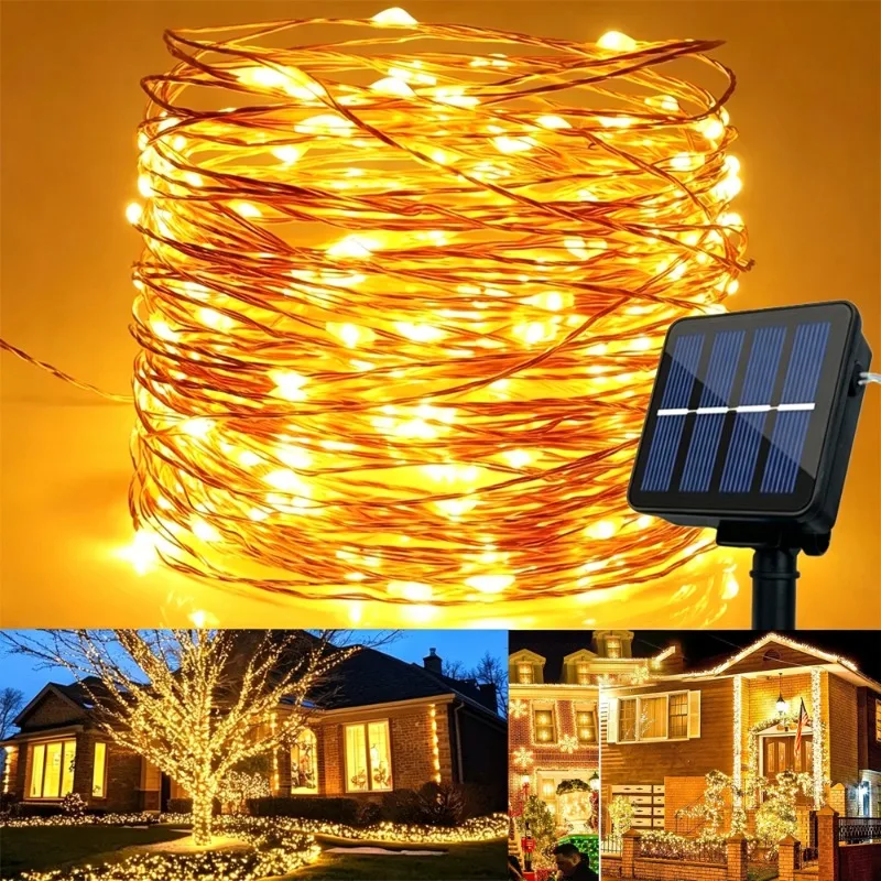 Solar String Lights 300/100/50 LED Flashing Fairy Lights with 8 Lighting Modes DIY Shape Design for Yard Tree Party Christmas