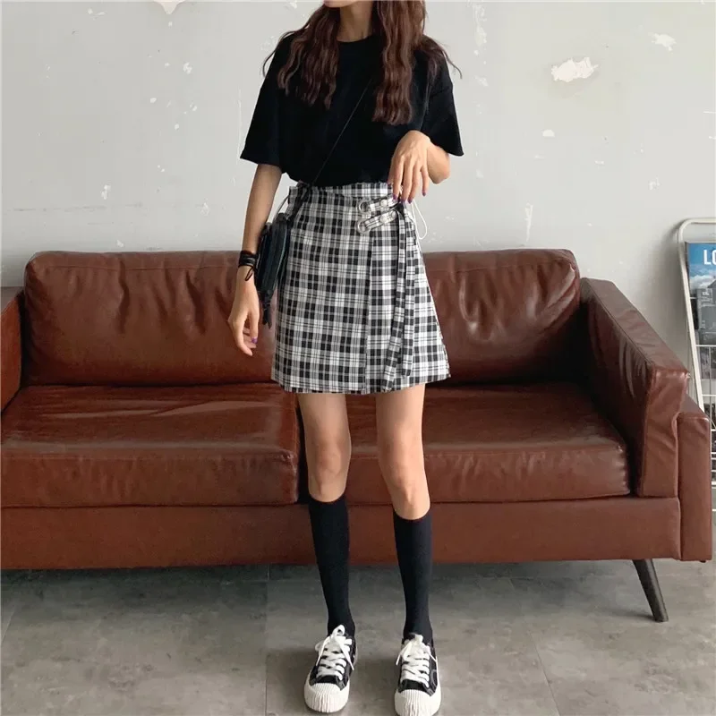 

Women Summer 2023 New One-piece Plaid Wrap Skirt Preppy Style Y2k Indie A-line Short Skirt Korean Female High Waist Mini Skirt