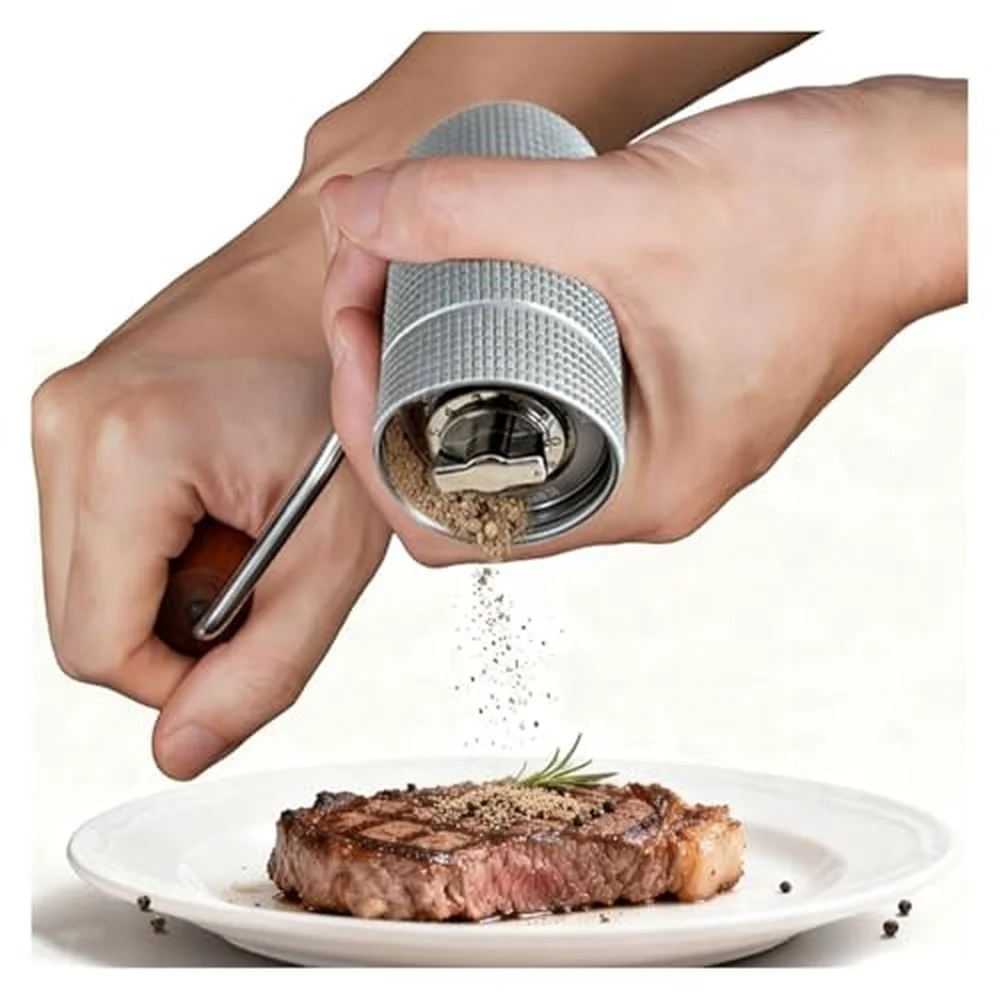 Manual Stainless Steel Pepper Grinder with Adjustable Grind Selector Portable Handheld Spice Mill for Cooking and