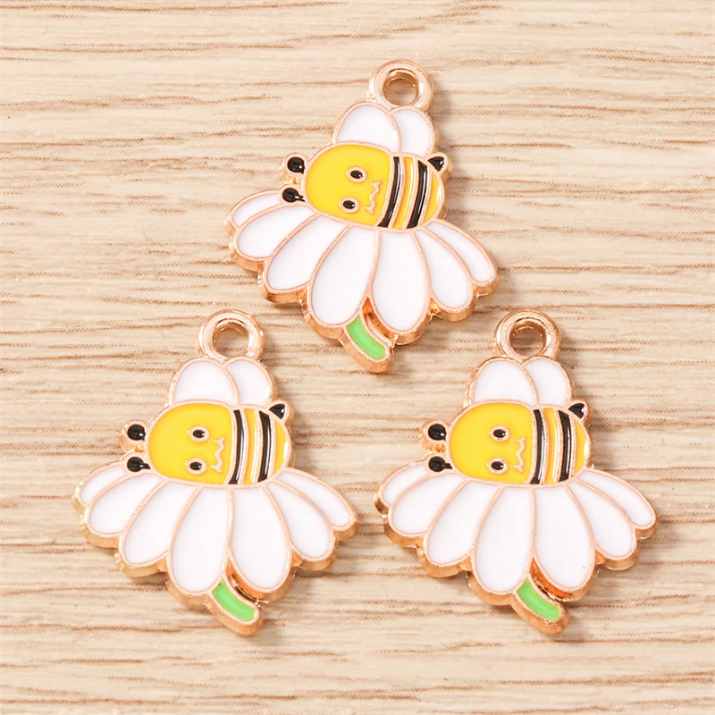 10 Stück Mix Cartoon Tier Biene Charms Emaille Honigbiene Blume Charms Anhänger für Schmuckherstellung Halsketten Ohrringe DIY Handwerk Geschenk – Detail 12