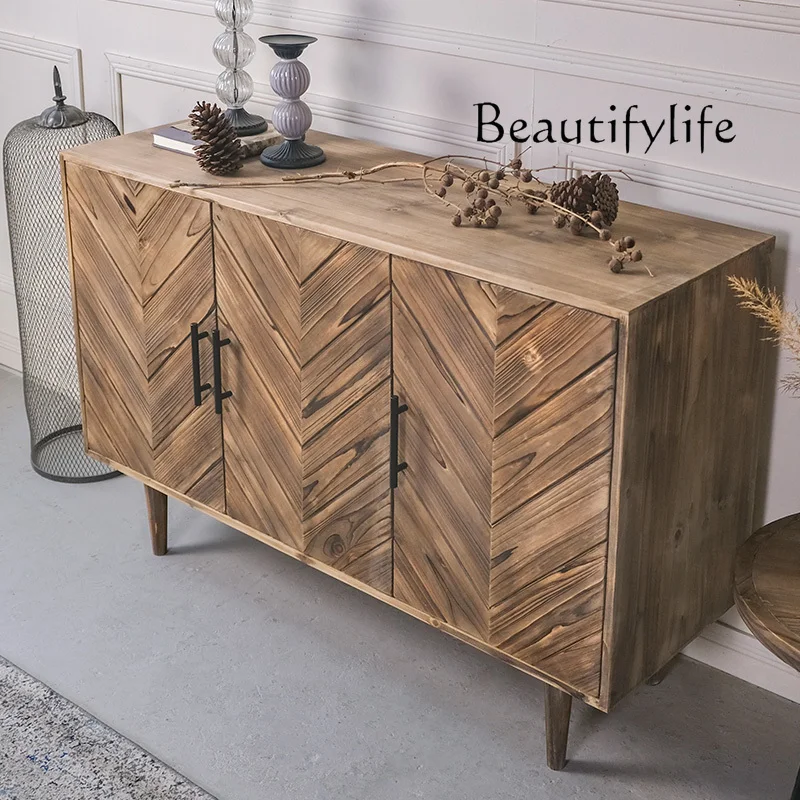 

Wabi Sandy Wind Solid Wood Side Cabinet Retro Living Room Wall Storage Card Cabinet Antique Entrance Storage Cabinet